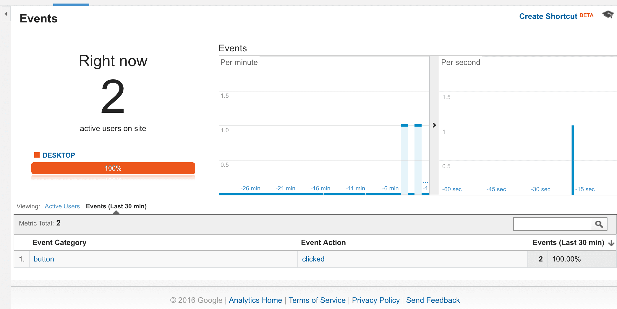real time analytics to see if event tracking is working