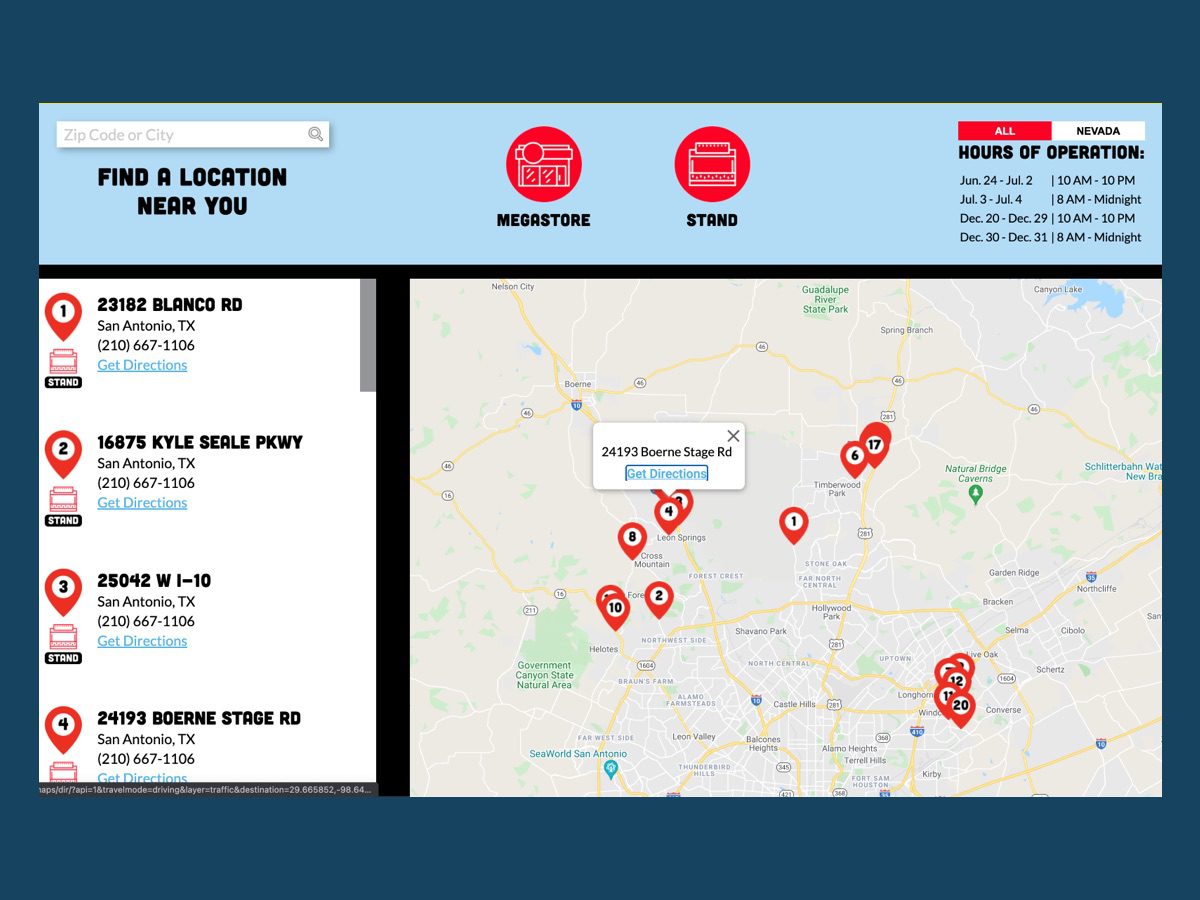 user location feature for website alamo fireworks